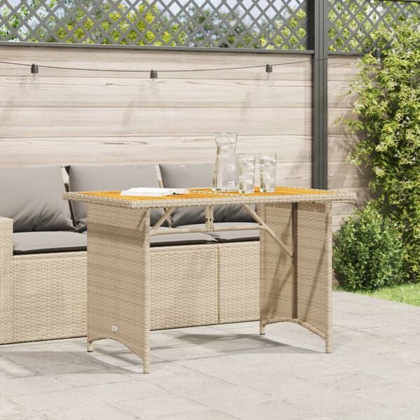vidaXL Garden Table with Wooden Top Beige 110x68x70 cm Poly Rattan