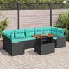 vidaXL Garden Sofa Set with Cushion 8 pcs Black and Blue Poly Rattan
