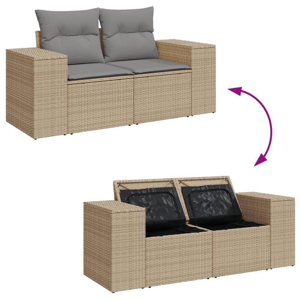 vidaXL Garden Sofa with Cushions 2-Seater Beige Poly Rattan