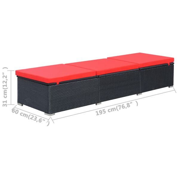 vidaXL Sun Lounger with Cushion Poly Rattan Black