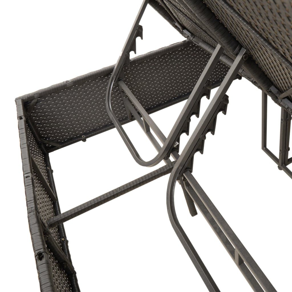 vidaXL Double Sun Lounger with Roof and Curtains Black Poly Rattan