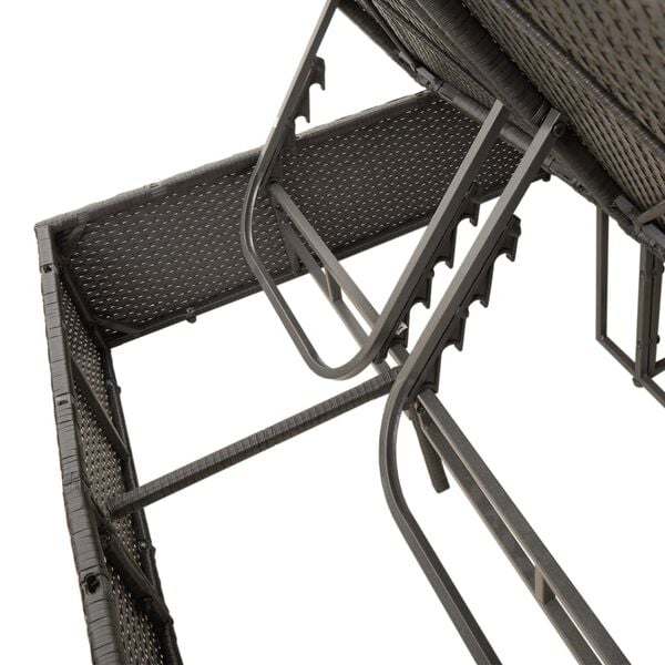 vidaXL Double Sun Lounger with Roof and Curtains Black Poly Rattan