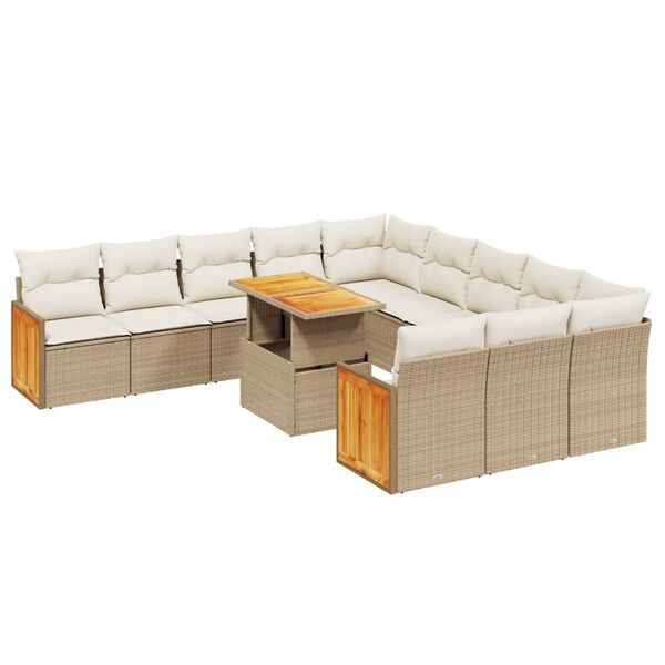 vidaXL 11 Piece Garden Sofa Set with Cushions Beige Poly Rattan