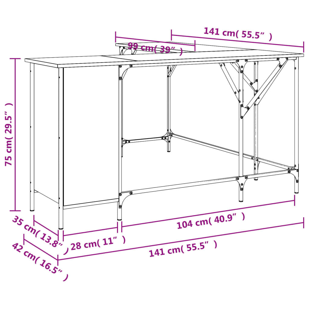 vidaXL Desk Black 141x141x75 cm Engineered Wood