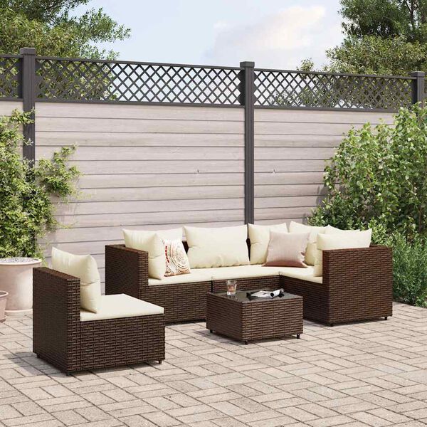 vidaXL 6 Piece Garden Lounge Set with Cushions Brown Poly Rattan