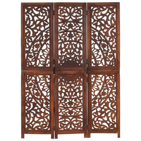 vidaXL Hand carved 3-Panel Room Divider Brown 120x165 cm Solid Mango Wood