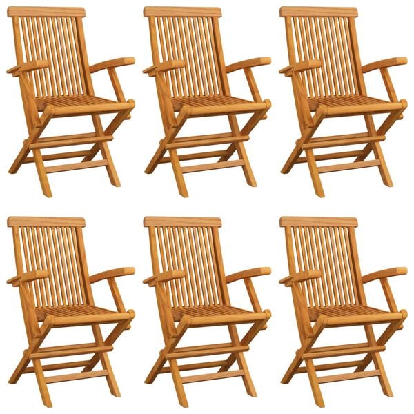 vidaXL Garden Chairs with Light Blue Cushions 6 pcs Solid Teak Wood