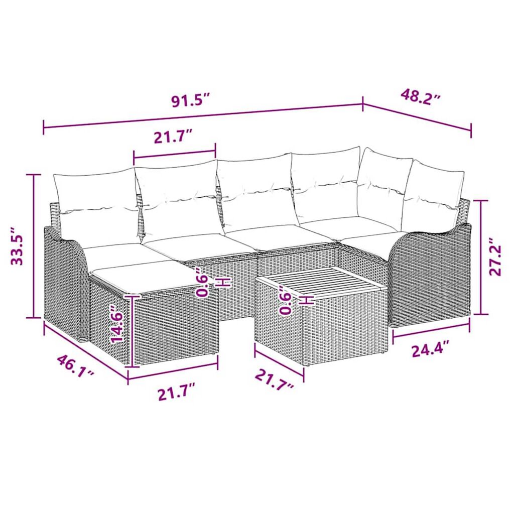 vidaXL Garden Sofa Set 7 pcs Grey Poly rattan