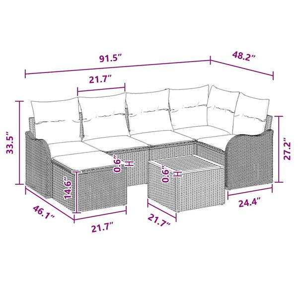 vidaXL Garden Sofa Set 7 pcs Grey Poly rattan