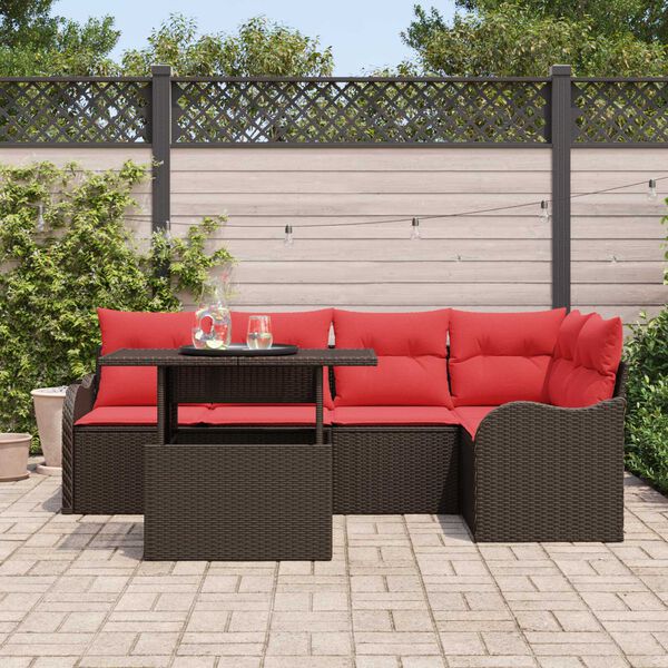 vidaXL 6 Piece Garden Sofa Set with Cushions Brown Poly Rattan