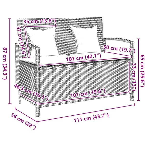 vidaXL Garden Storage Bench with Cushion Grey Poly Rattan