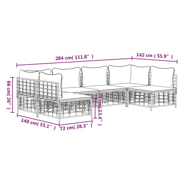 vidaXL 6 Piece Garden Lounge Set with Cushions Anthracite Poly Rattan