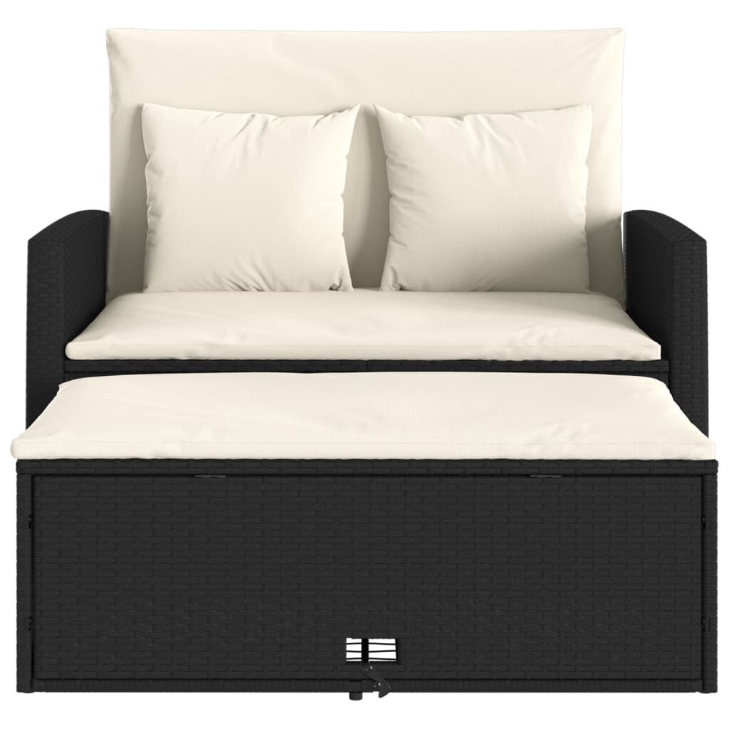 vidaXL Garden Sofa with Cushions 2-Seater Black Poly Rattan