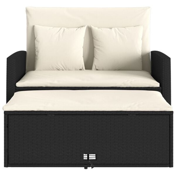 vidaXL Garden Sofa with Cushions 2-Seater Black Poly Rattan