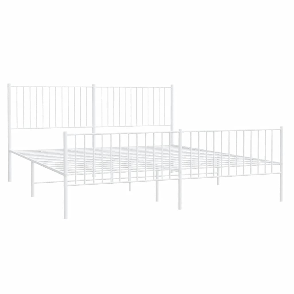 vidaXL Metal Bed Frame without Mattress with Footboard White 193x203cm