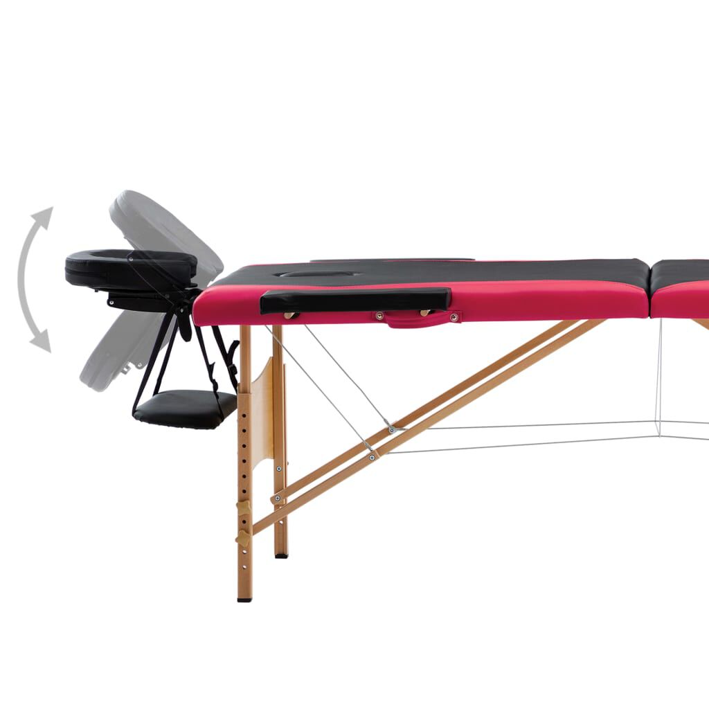 vidaXL Foldable Massage Table 2 Zones Wood Black and Pink