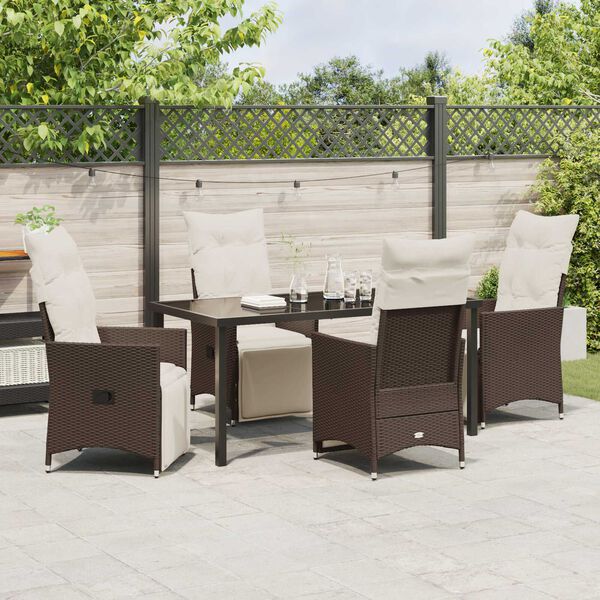 vidaXL Garden Dining Set with Cushion 5 pcs Brown Poly Rattan
