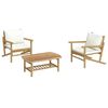 vidaXL 3 Piece Garden Lounge Set with Cream White Cushions Bamboo