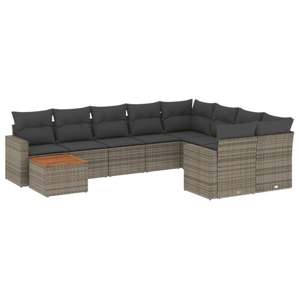 vidaXL 10 Piece Garden Sofa Set with Cushions Grey Poly Rattan