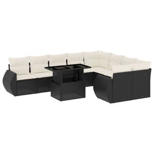vidaXL 10 Piece Garden Sofa Set with Cushions Black Poly Rattan