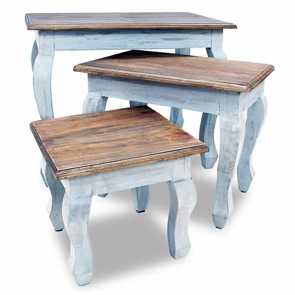 vidaXL Nesting Table Set 3 Pieces Solid Mahogany Wood