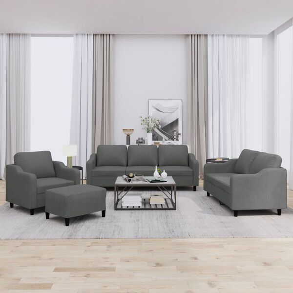 vidaXL 4 Piece Sofa Set with Cushions Dark Grey Fabric