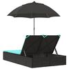 vidaXL Double Sun Lounger with Cushions&Parasol Black Poly Rattan