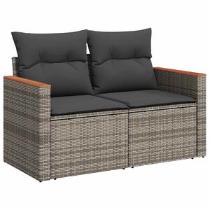 vidaXL Garden Sofa with Cushions 2-Seater Grey Poly Rattan