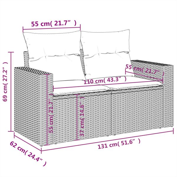 vidaXL 4 Piece Garden Sofa Set with Cushions Grey Poly Rattan