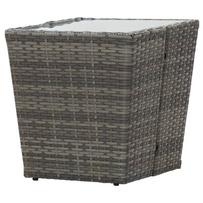 vidaXL Tea Table Grey 41.5x41.5x43 cm Poly Rattan and Tempered Glass