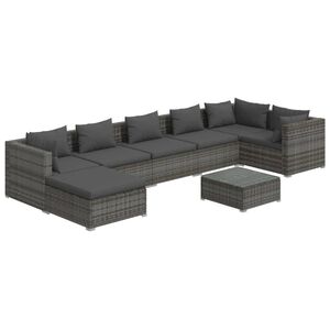 vidaXL 8 Piece Garden Lounge Set with Cushions Poly Rattan Grey