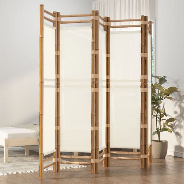 vidaXL Folding 5-Panel Room Divider 200 cm Bamboo and Canvas