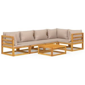 vidaXL 6 Piece Garden Lounge Set with Taupe Cushions Solid Wood