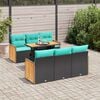 vidaXL 7 Piece Garden Sofa Set with Cushions Black Poly Rattan Acacia