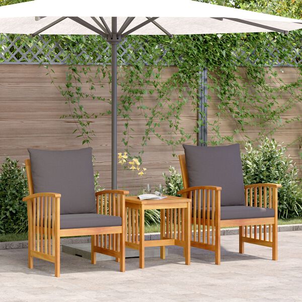 vidaXL 3 Piece Garden Lounge Set with Cushions Solid Acacia Wood