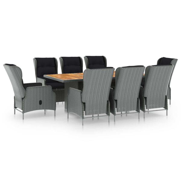 vidaXL 9 Piece Outdoor Dining Set with Cushions Poly Rattan Light Grey