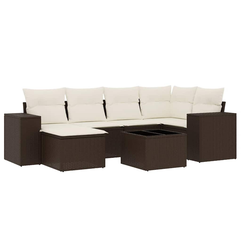 vidaXL 7 Piece Garden Sofa Set with Cushions Brown Poly Rattan
