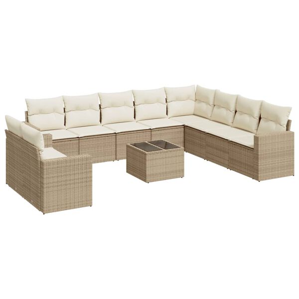 vidaXL 11 Piece Garden Sofa Set with Cushions Beige Poly Rattan