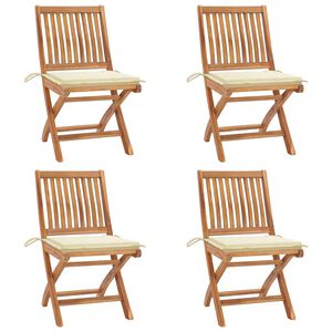 vidaXL Folding Garden Chairs with Cushions 4 pcs Solid Teak Wood