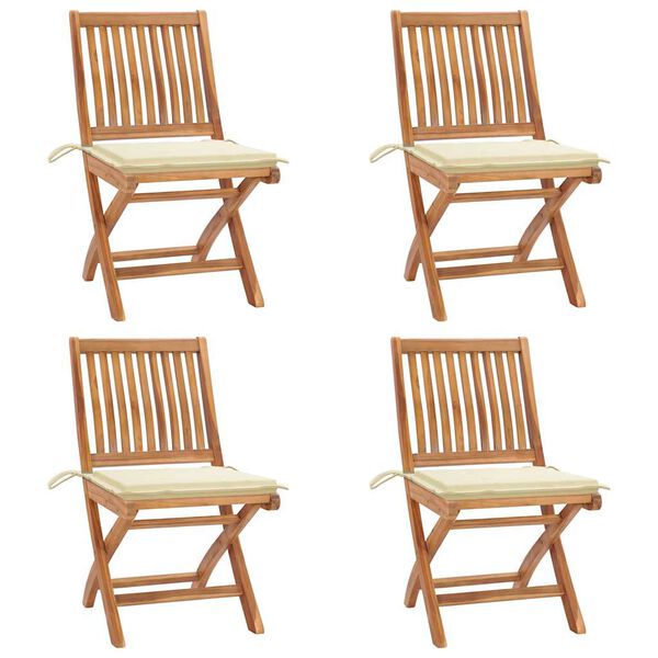 vidaXL Folding Garden Chairs with Cushions 4 pcs Solid Teak Wood