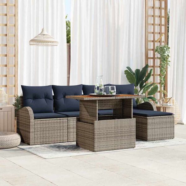 vidaXL Garden Sofa Set with Cushion 6 pcs Grey and navy blue
