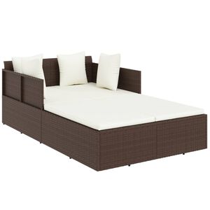 vidaXL Sunbed with Cushions Brown 182x118x63 cm Poly Rattan