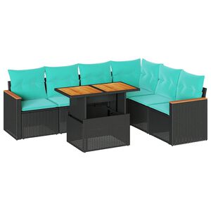 vidaXL 7 Piece Garden Sofa Set with Cushions Black Poly Rattan
