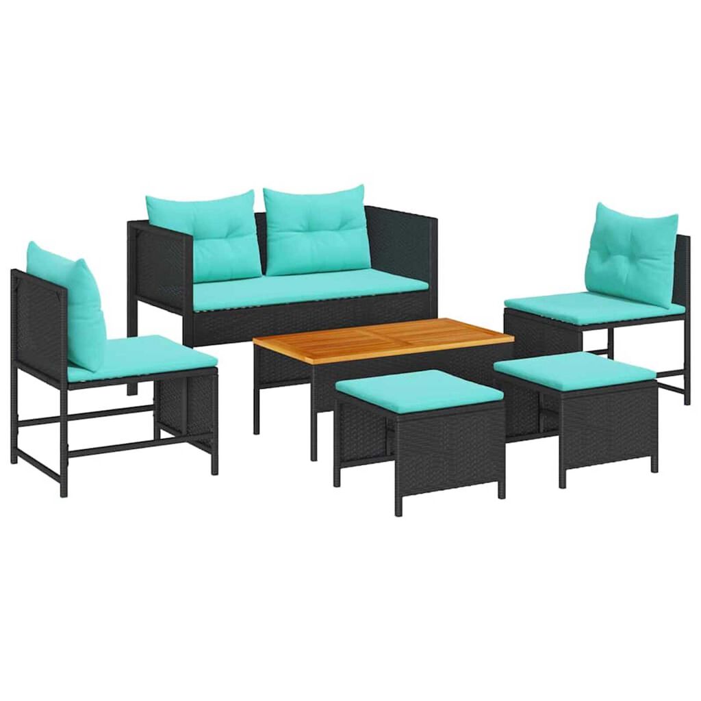 vidaXL Garden Sofa Set 6 pcs Black and turquoise Poly Rattan