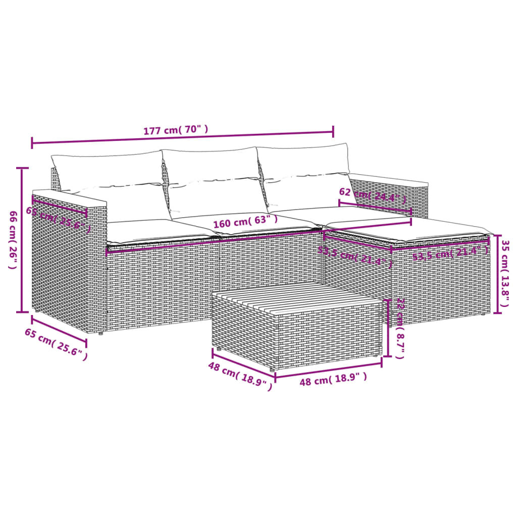 vidaXL 3 Piece Garden Sofa Set with Cushions Grey Poly Rattan