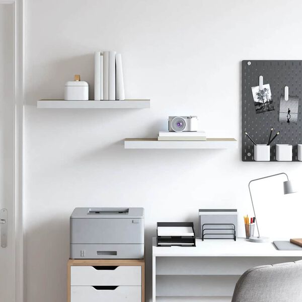 vidaXL Floating Wall Shelves 2 pcs Oak and White 60x23.5x3.8 cm MDF