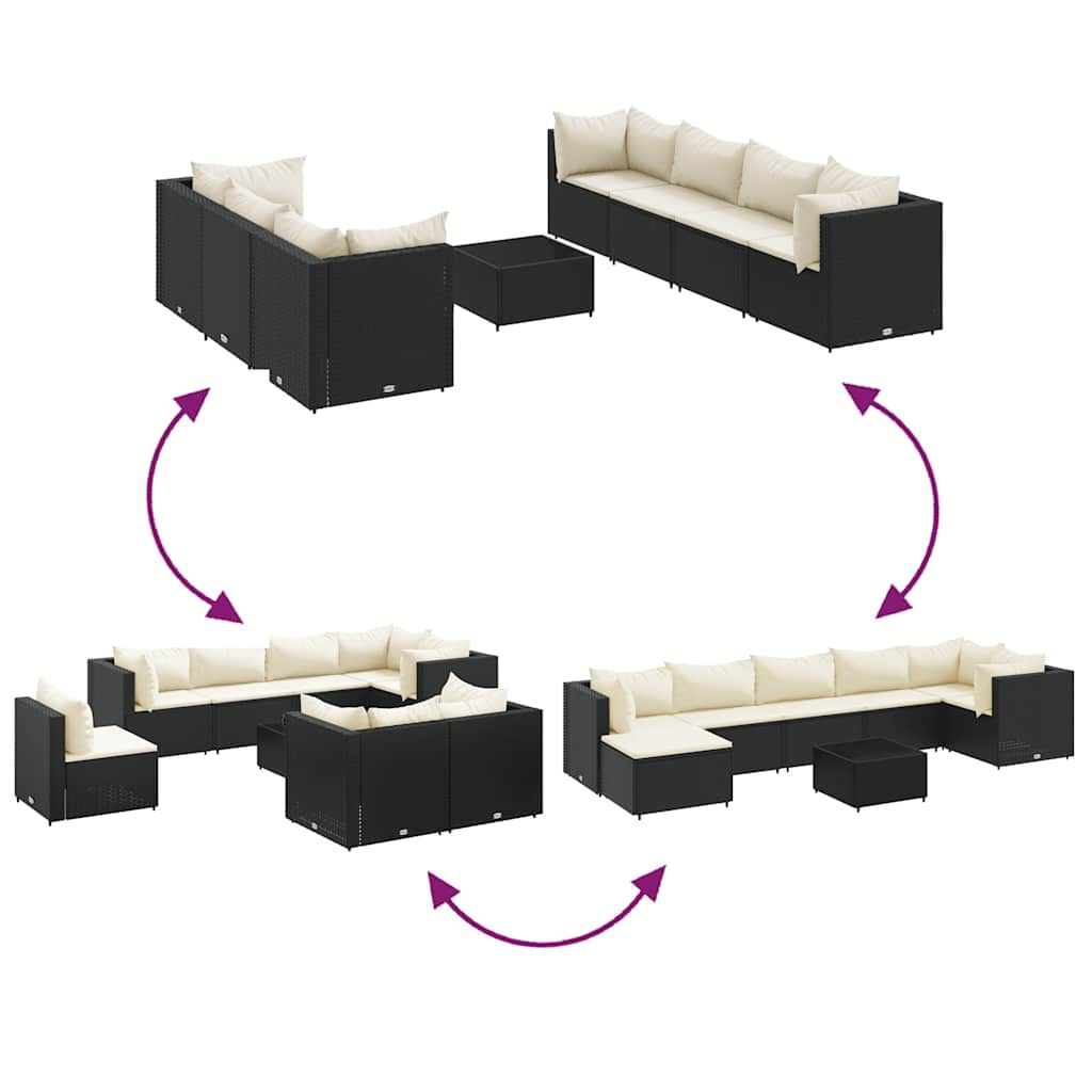 vidaXL 8 Piece Garden Lounge Set with Cushions Black Poly Rattan