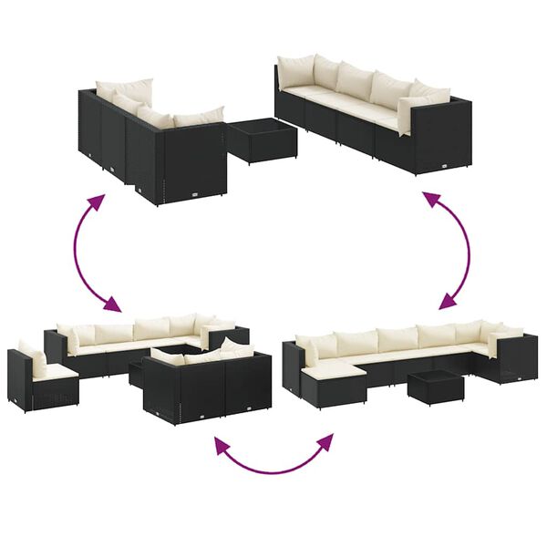 vidaXL 8 Piece Garden Lounge Set with Cushions Black Poly Rattan