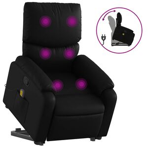 vidaXL Stand up Massage Recliner Chair Black Faux Leather