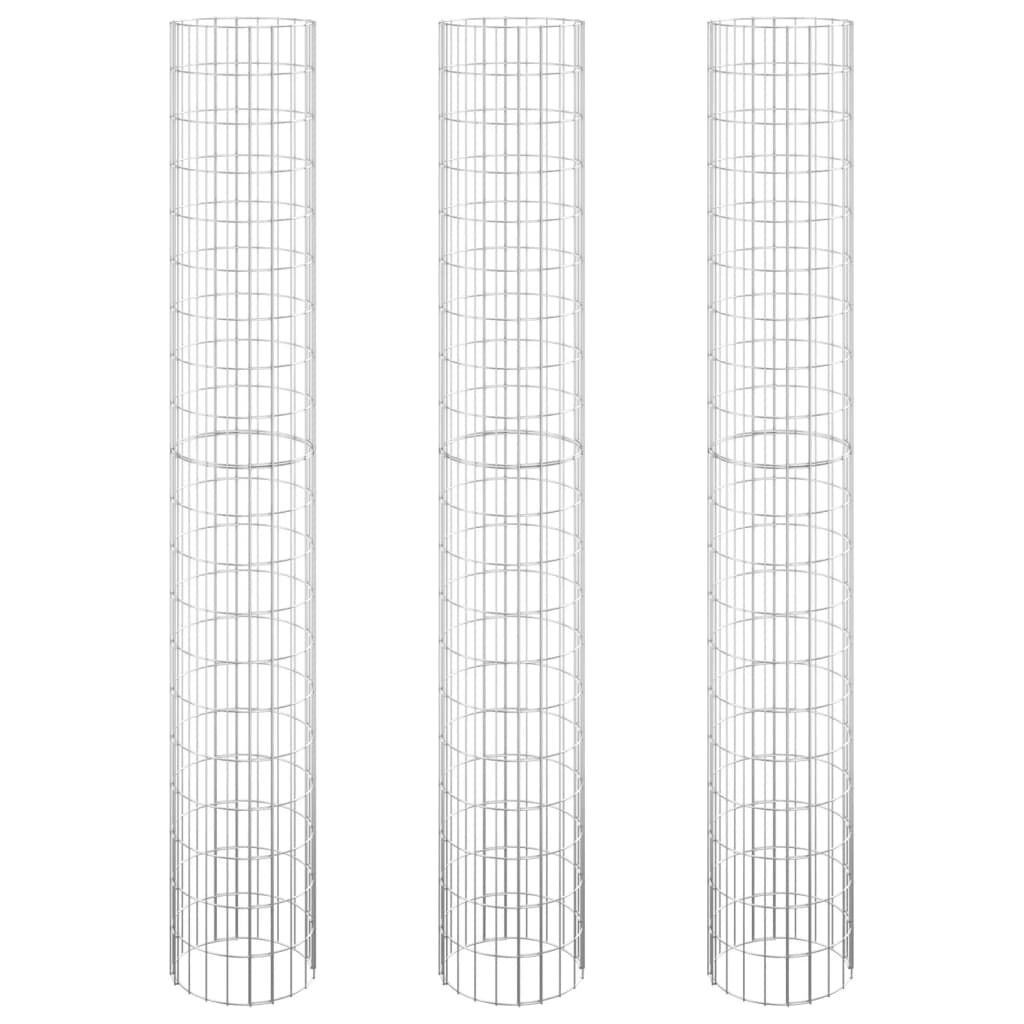 vidaXL Circular Gabion Raised Beds 3 pcs Galvanised Steel Ø30x200 cm